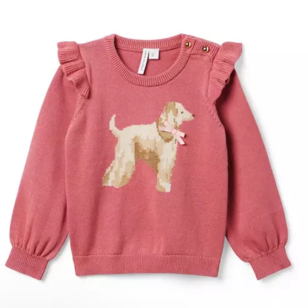 JANIE & JACK EUC Mauve Pink Dusty Rose Knit Ruffle Sleeve Dog Sweater